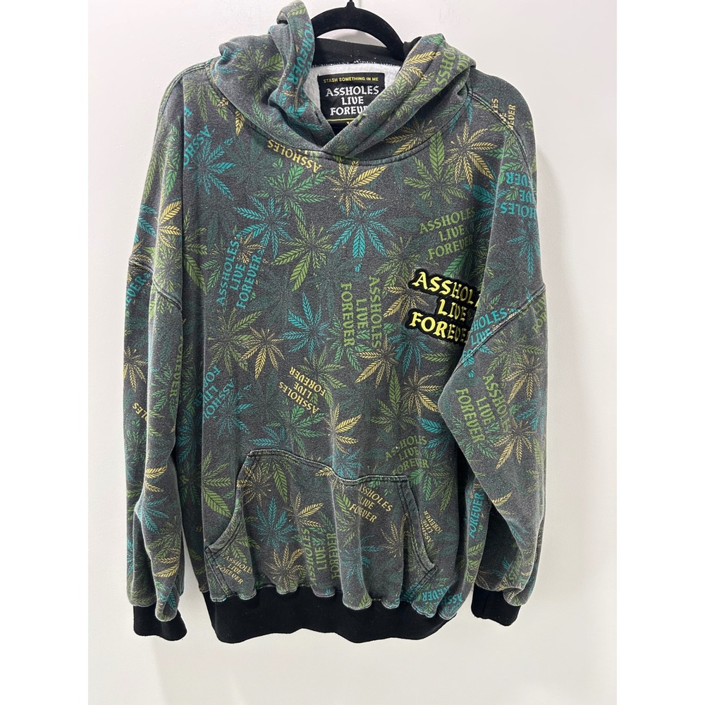 Assh*** Live Forever Hoodie XL Charcoal Leaf Print Embroidered Logo Pullover